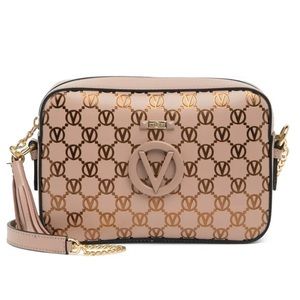 A gleaming monogram logo details this chic crossbody bag.
